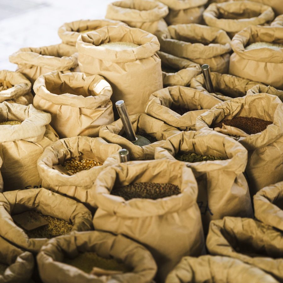 different-types-grains-beans-groceries-bags-market